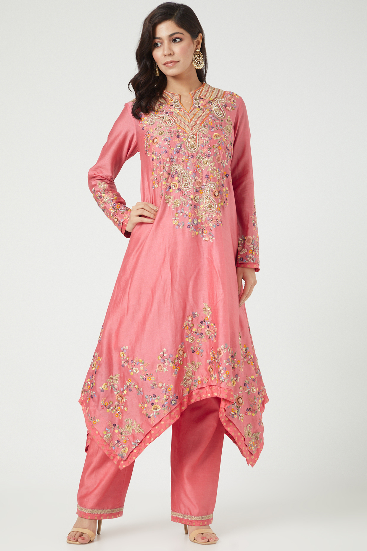 Pink Chanderi Kurta Set by Petticoat Lane at Pernia's Pop Up Shop
